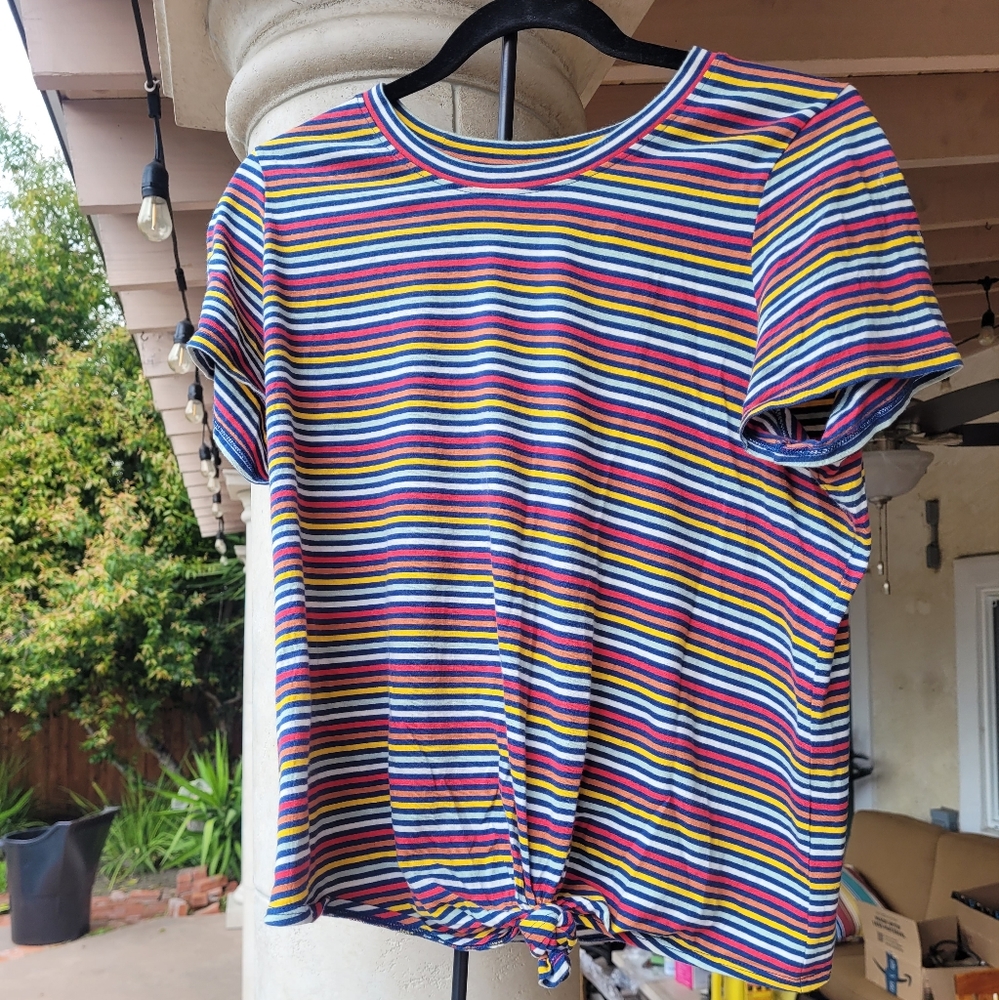 Madewell Rainbow Stripe Front Knot T Shirt